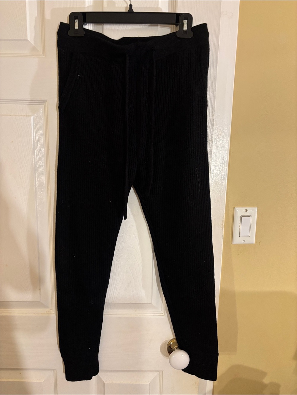 IRO Black Ribbed Knit Jogger Pants with Drawstring 100% Wool